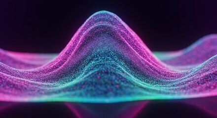 Abstract background with a colorful digital wave of particles. Futuristic technology and data visualization concept.
