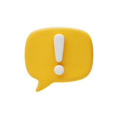 Yellow Speech Bubble with Exclamation Point 3D Render on Transparent Background for emphasis