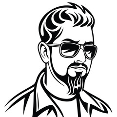 Bearded Man with Sunglasses Design, Monochrome on White