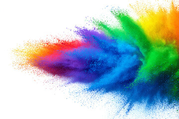 EXPLOSIÓN DE POLVO DE COLOR ARCOÍRIS SOBRE FONDO BLANCO