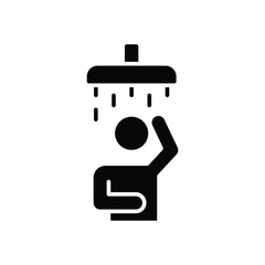 Shower icon. Simple solid style. Man taking shower, take a bath, man, room, person, douche, bathroom, water, routine, tub, restroom concept. Silhouette, glyph symbol. Vector isolated design