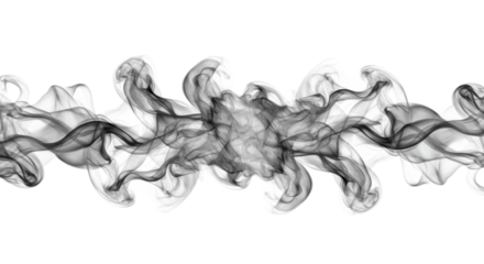 Ultra-realistic abstract dark gray smoke and mist swirling elegantly on a crisp transparent background, studio lighting, negative space. Concept of modern elegance and intellectual depth