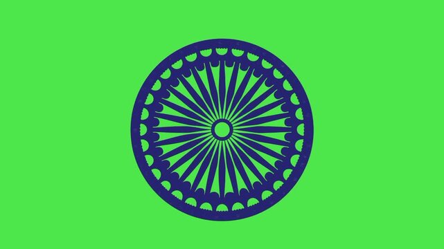 ashoka chakra a national symbol  animation isolated on green screen background