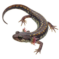 Unique spotted salamander with delicate fins, a captivating creature of nature's design