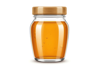 A glass jar sealed with a wood lid is filled with amber liquid containing tiny bubbles