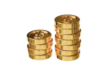 3d gold dollar coin stacks icon. money pile concept. Minimal cartoon dollar coins for finance savings isolated on white background. 3d render.