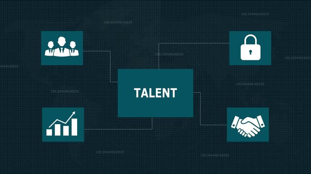Open your talent and potential, new business concept tee icon attached around the map features the concept of network and technology confirmed the map is rotating ,specify all icons