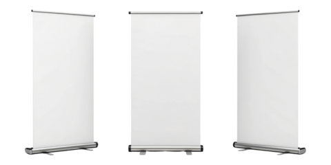 Retractable Banner Stands, Three Views Isolated on White Background