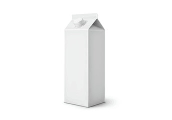A plain white rectangular milk carton with a round cap set against a white background casting a soft shadow