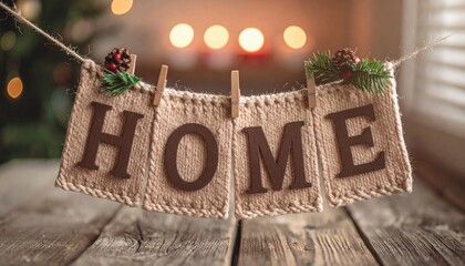 Christmas Knitted Home Decor On Wooden Table