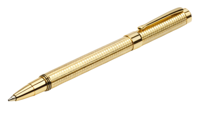 Elegant Gold Gel Pen with Grid Pattern Design on white background