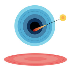 Photo of abstract illustration of a celestial body with concentric rings and a radiating light source, isolated on white background