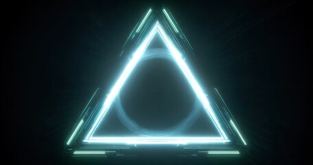 Glowing teal triangle, glowing lines, dark background