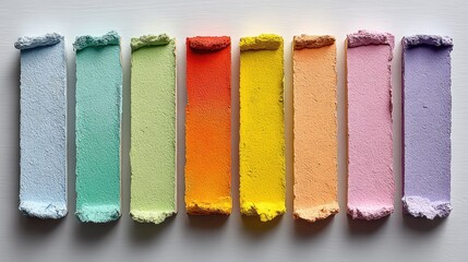 Rainbow of textured, rectangular color swatches