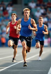 Three Male Runners in a Track Race