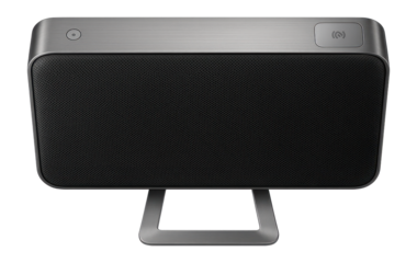 Slim Bluetooth speaker with foldable stand and NFC pairing zone