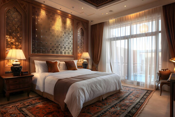 Fototapeta premium luxurious interior of a modern Arab hotel bedroom