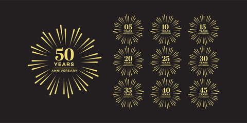 Gold Anniversary Badges  5, 10, 15, 20, 25, 30, 35, 40, 45, 50 Years Set