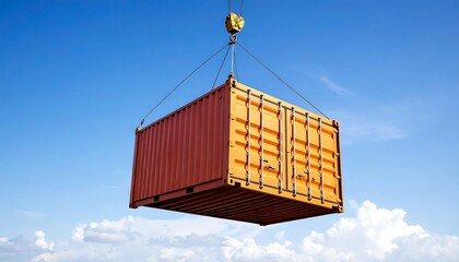 Cargo container lifted by crane