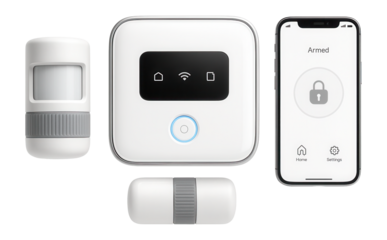 App-based security system with motion detectors and remote arming feature for home protection