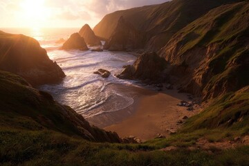Dramatic sunset over a secluded cove