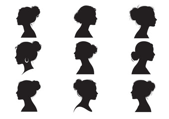 Beautiful profile of female head silhouette vector Set