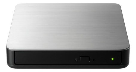 External CD-ROM drive with a compact, square shape and a single activity LED