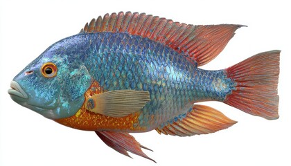 Fototapeta premium Vibrant Blue and Orange Fish with Detailed Scales on White Background