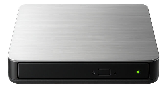 External CD-ROM drive with a compact, square shape and a single activity LED