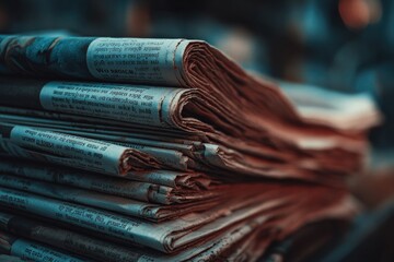Stacked newspapers, close-up