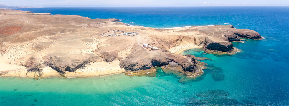 Spain, Canary Islands, Aerial view of Playa de la Cera and Playa de Papagayo