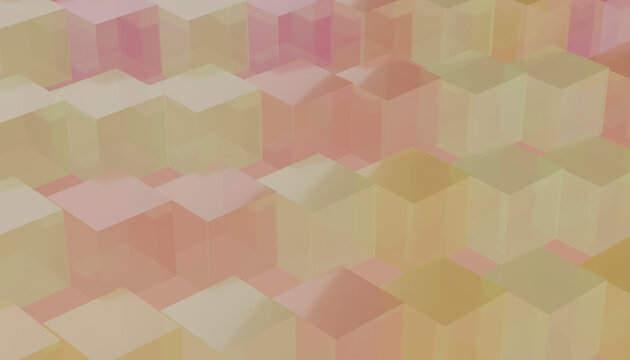 Abstract pastel geometric 3d render with pink cubes and lines