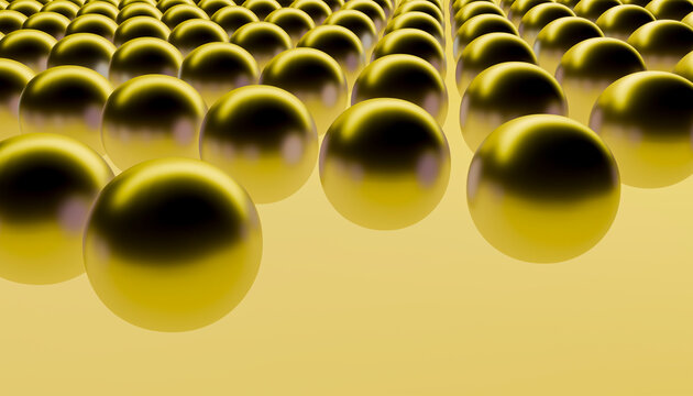 Abstract yellow pattern of reflective 3d balls in repetition