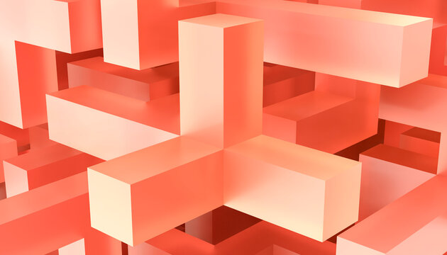 Abstract geometric cubes in orange and red tones 3d render