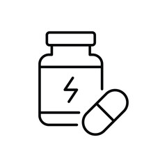 Sports nutrition icon. Simple outline style. Fitness supplement, Sport, container, gym, energy, training, healthy, workout, protein concept. Thin line symbol. Vector isolated design