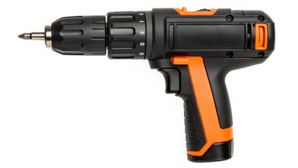 Cordless Screwdriver with Orange Accents isolated on White Background