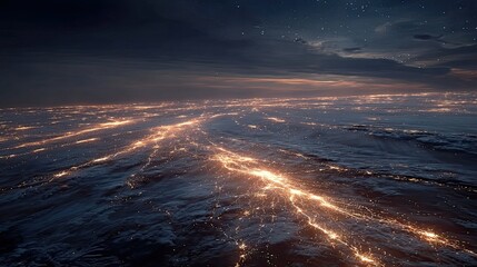 Abstract Glowing Network Under Stormy Skies