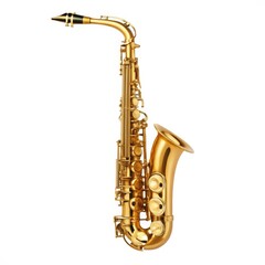 Golden Saxophone Instrument Isolated on White Background
