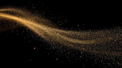 Abstract gold particles flowing in a dynamic curve against a black background