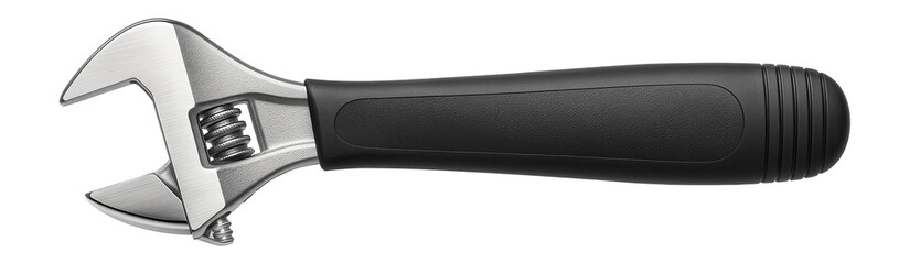 Obraz premium Adjustable open-end wrench with a rubber grip handle for improved handling in a home DIY toolbox.