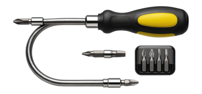 Flexible shaft screwdriver set for accessing screws in tight automotive engine compartments.