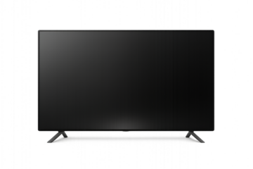Photo of modern black television screen isolated on transparent background, a sleek electronic gadget representing technology and home entertainment