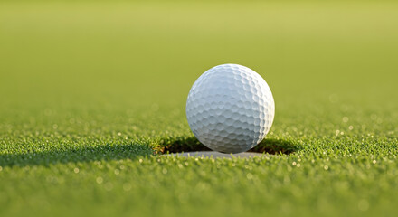 Fototapeta premium Golf ball falling into hole golf course sports photography natural environment close-up view excitement