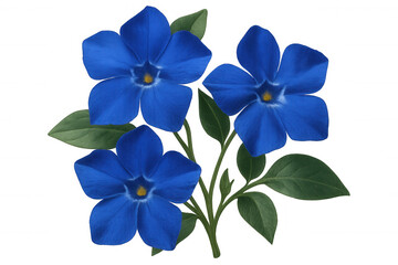 Fototapeta premium Periwinkle flowers displaying rich blue petals and verdant leaves, standing against transparent backdrop for clean, versatile graphic design use