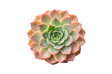 Colorful succulent plant featuring green center with pink and orange gradient edges in rosette formation, isolated on a transparent background