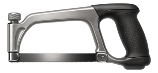 Mini hacksaw with a short blade and a lightweight frame for accessing tight spaces in plumbing repairs.