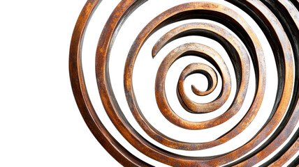 Naklejka premium A decorative spiral sculpture showcases a bold, rusted metal design, capturing attention with its intricate form