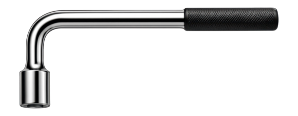 L-shaped lug wrench with a single socket, suitable for a compact car's emergency tool kit.