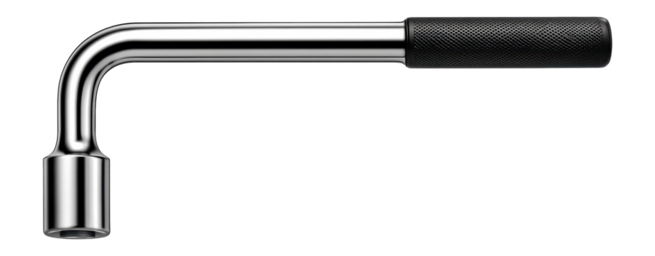 L-shaped lug wrench with a single socket, suitable for a compact car's emergency tool kit.