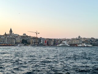 Evening View of the Bosphorus from Emin&ouml;n&uuml; Pier, Istanbul, Turkey 